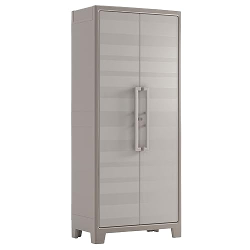 Keter Gulliver Kunststoffschrank hoch, beige, 80 x 44 x 182 cm, inkl. Einlegeböden, für drinnen und draußen geeignet, UV  und wasserbeständig (IPX3) : Garten