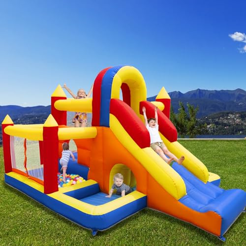 Ballsea Hüpfburg mit Gebläse – Indoor XXL Kinderparadies mit Rutsche, Sicherheitsnetz, EN71 Zertifiziert, für 3 8 Jahre: Spielzeug