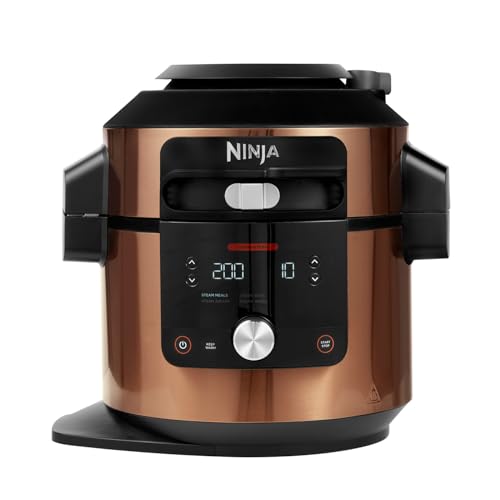 Ninja Foodi MAX Multikocher mit SmartLid, 7,5L, 12 in 1 Multicooker, Pressure Cooker Schnellkochen, Airfryer Heißluftfrittieren, Slow Cooker Langsamkochen, Kupfer/Schwarz, Amazon Exklusiv, OL650EUCP