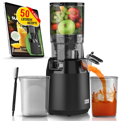 LEBENLANG Slow Juicer Entsafter, Große 130mm Öffnung für ganze Früchte, BPA-frei, Elektrische Saftpresse Inkl. Rezeptbuch