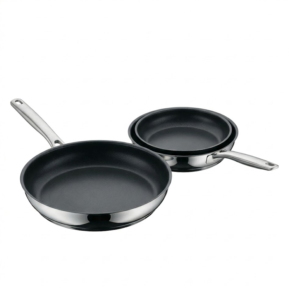 Hsgsvshsvshsv-Devil Pfannenset Induktion 2-teilig – Bratpfannen 24, 28 cm – Edelstahl Cromargan Antihaft Pfannen Set, beschichtet, spülmaschinengeeignet, backofenfest, hitzebeständig und kratzfest