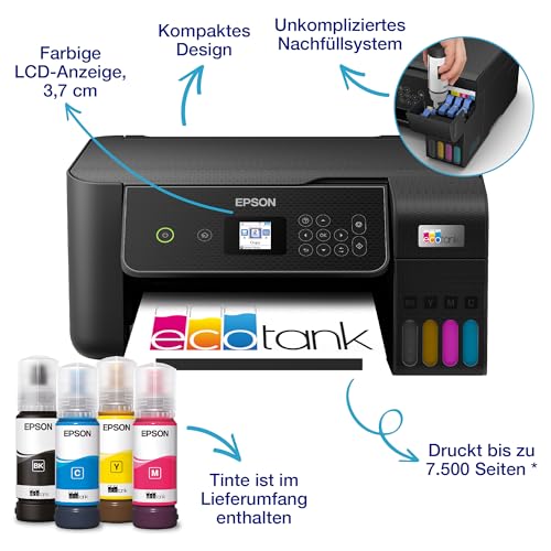 Epson EcoTank ET 2870 A4 Multifunktions Wi Fi Tintentankdrucker, mit einem im Lieferumfang enthaltenen Vorrat an Tinten bis zu 3 Jahren: Computer &amp; Zubehör