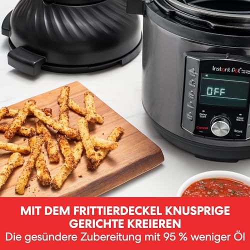 Instant Pot Pro Crisp 11 in 1 Elektro Multikocher – Schnellkochtopf, Heißluftfritteuse, Slow Cooker, Dampfgarer, Grill, Dörrgerät und Sous Vide Maschine – Schwarzer Edelstahl,1500 W, 7.6 L