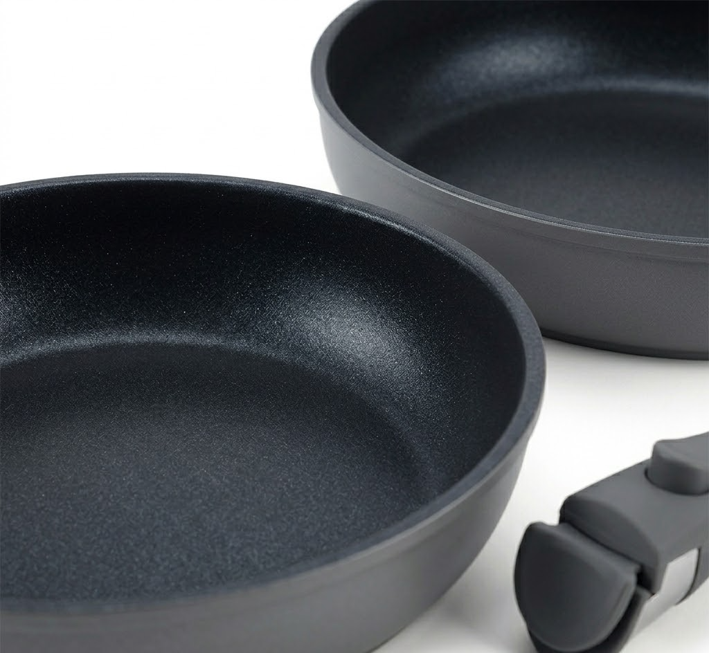 Hsgsvshsvshsv-Pfannenset mit abnehmbarem Griff, 7-teilig, Induktionspfannen 20/24/28 cm, Antihaft-Bratpfannen platzsparend, für alle Herdarten, spülmaschinen- & ofenfest, Grau