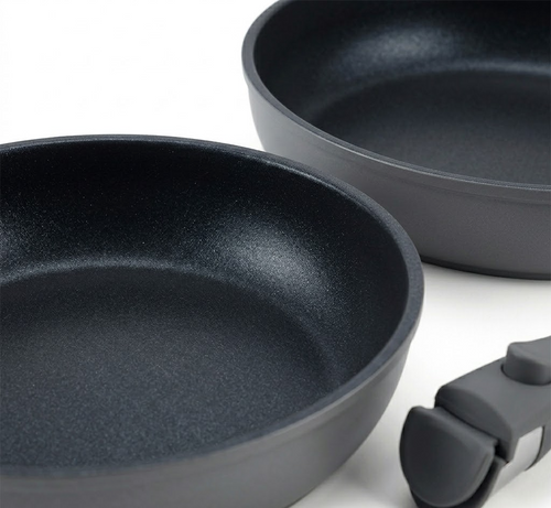Hsgsvshsvshsv-Pfannenset mit abnehmbarem Griff, 7-teilig, Induktionspfannen 20/24/28 cm, Antihaft-Bratpfannen platzsparend, für alle Herdarten, spülmaschinen- & ofenfest, Grau