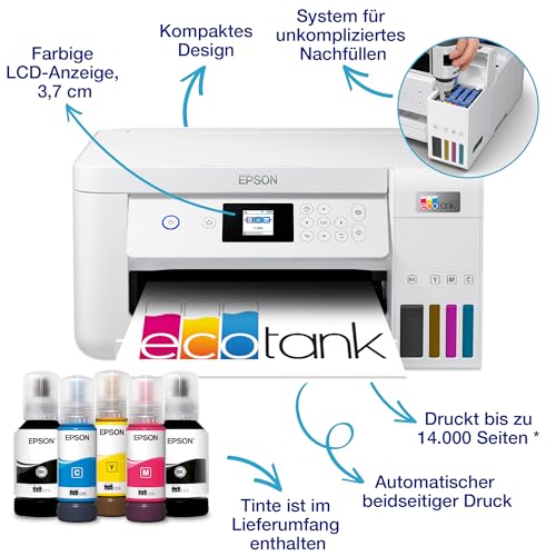Epson EcoTank ET 2856 A4 Multifunktions Wi Fi Tintentankdrucker, mit einem im Lieferumfang enthaltenen Vorrat an Tinten bis zu 3 Jahren: Computer &amp; Zubehör