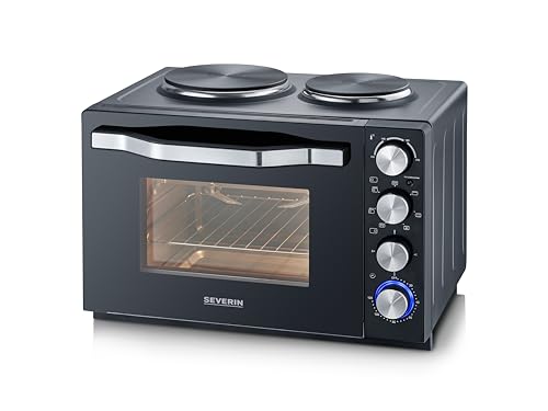 SEVERIN Back  und Toastofen mit Kochplatten, Ofen mit 30 L Garrauminhalt, mit Kochplatten zum Kochen, Grillen und Backen, Gesamtleistung 2500 W, schwarz, TO 2074 : Küche, Haushalt &amp; Wohnen
