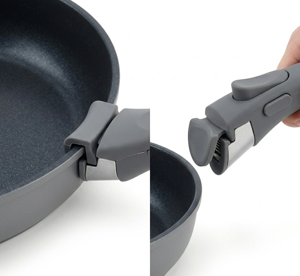Hsgsvshsvshsv-Pfannenset mit abnehmbarem Griff, 7-teilig, Induktionspfannen 20/24/28 cm, Antihaft-Bratpfannen platzsparend, für alle Herdarten, spülmaschinen- & ofenfest, Grau