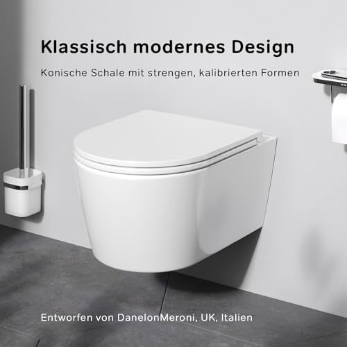 AM.PM Func   Spülrandlos Hänge WC, Tiefspül Toilette FlashClean, Wand WC mit Toilettendeckel mit Absenkautomatik, Hänge Toilette aus Keramik, Weiß, 49 cm lang : Baumarkt