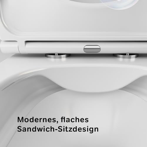 AM.PM Func   Spülrandlos Hänge WC, Tiefspül Toilette FlashClean, Wand WC mit Toilettendeckel mit Absenkautomatik, Hänge Toilette aus Keramik, Weiß, 49 cm lang : Baumarkt