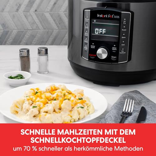 Instant Pot Pro Crisp 11 in 1 Elektro Multikocher – Schnellkochtopf, Heißluftfritteuse, Slow Cooker, Dampfgarer, Grill, Dörrgerät und Sous Vide Maschine – Schwarzer Edelstahl,1500 W, 7.6 L
