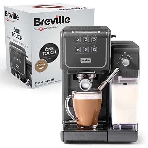 Breville Prima Latte III Siebträgermaschine | Vollautomatische Espressomaschine/Kaffeemaschine mit Milchaufschäumer &amp; italienischer Pumpe mit 19 Bar | kompatibel mit ESE Pads | Grau [VCF146X]