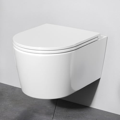 AM.PM Func   Spülrandlos Hänge WC, Tiefspül Toilette FlashClean, Wand WC mit Toilettendeckel mit Absenkautomatik, Hänge Toilette aus Keramik, Weiß, 49 cm lang : Baumarkt