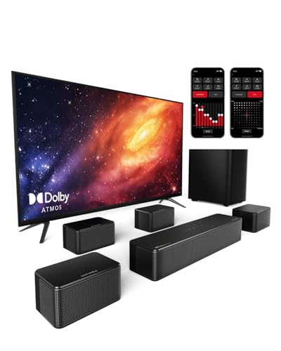 ULTIMEA 7.1 Surround Sound System für TV mit Dolby Atmos, App Steuerung, 4 kabelgebundene Surround Lautsprecher, 460W Soundbar für Smart TV mit Wireless Subwoofer, Heimkino Sound System, Poseidon D80 : Elektronik &amp; Foto