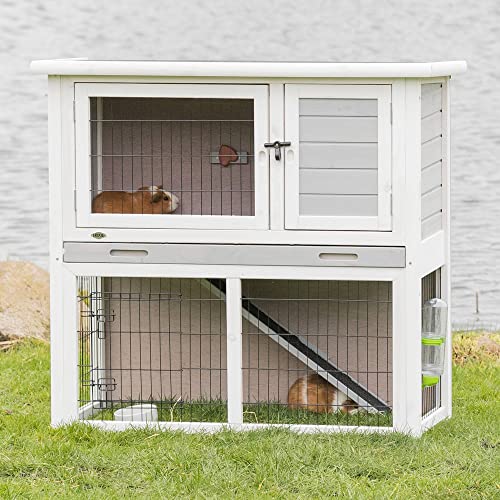 TRIXIE verriegelbares und wetterfestes Kleintierhaus "natura Meerschweinchenstall mit Freilaufgehege, 104 × 97 × 52 cm, grau/weiß"  62305 : Haustier