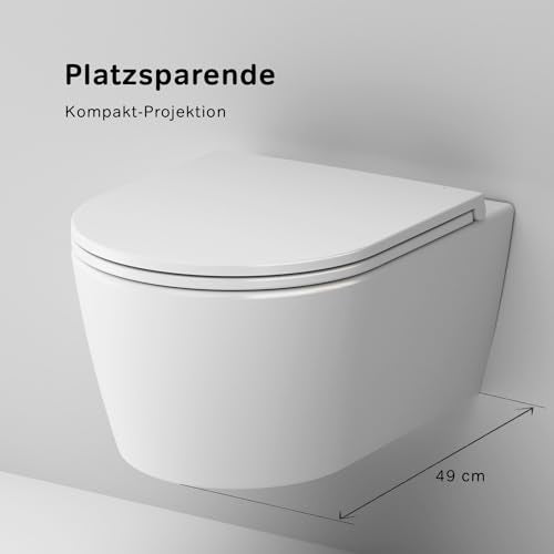 AM.PM Func   Spülrandlos Hänge WC, Tiefspül Toilette FlashClean, Wand WC mit Toilettendeckel mit Absenkautomatik, Hänge Toilette aus Keramik, Weiß, 49 cm lang : Baumarkt