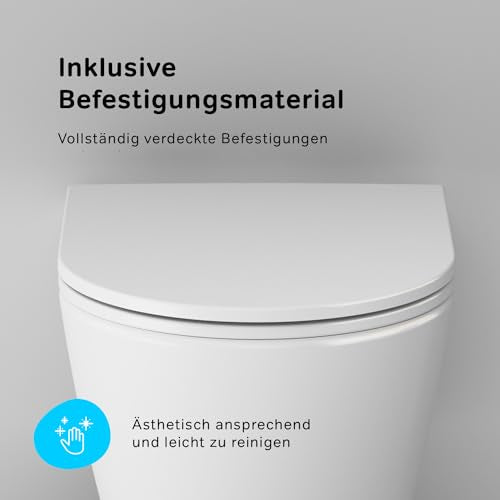 AM.PM Func   Spülrandlos Hänge WC, Tiefspül Toilette FlashClean, Wand WC mit Toilettendeckel mit Absenkautomatik, Hänge Toilette aus Keramik, Weiß, 49 cm lang : Baumarkt