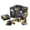 Dewalt 18 Volt Akku Kombopack DCK2080P2T (Set aus 1x 18 Volt Akku Schlagbohrschrauber DCD796, 1x 18 Volt 125 mm Akku Winkelschleifer DCG405, 2x 18 Volt / 5 Ah Li Ion Akkus, Ladegerät, T Stak Box) : Baumarkt
