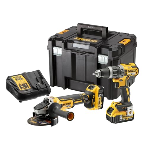 Dewalt 18 Volt Akku Kombopack DCK2080P2T (Set aus 1x 18 Volt Akku Schlagbohrschrauber DCD796, 1x 18 Volt 125 mm Akku Winkelschleifer DCG405, 2x 18 Volt / 5 Ah Li Ion Akkus, Ladegerät, T Stak Box) : Baumarkt