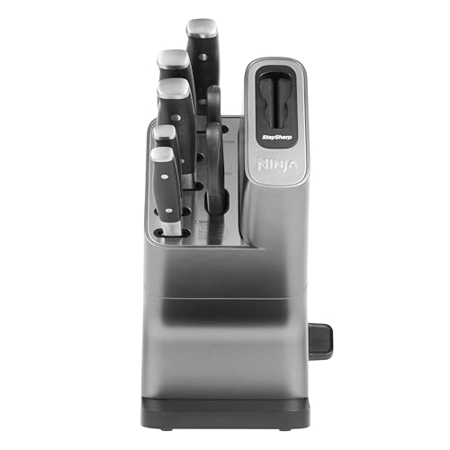 Ninja Foodi Messerblock StaySharp mit integriertem Schärfer; Messerblock mit 5 verschiedenen Messern und 1 Schere, scharfes 6 teiliges Messerset, Edelstahl K32006EU, Schwarz : Beleuchtung