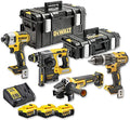 Dewalt 18 Volt Kombo Pack DCK422P3 (mit 1x Schlagschrauber DCD796, 1x Schlagschrauber DCF887, 1x SDS  Kombihammer DCH273, 1x Winkelschleifer DCG405, 3x 18 V 5 Ah Li Ion Akkus, Ladegerät, 2x Boxen) : Baumarkt