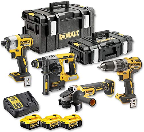 Dewalt 18 Volt Kombo Pack DCK422P3 (mit 1x Schlagschrauber DCD796, 1x Schlagschrauber DCF887, 1x SDS  Kombihammer DCH273, 1x Winkelschleifer DCG405, 3x 18 V 5 Ah Li Ion Akkus, Ladegerät, 2x Boxen) : Baumarkt