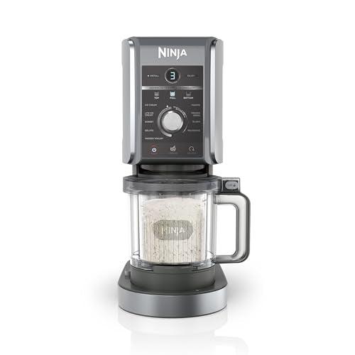 Ninja CREAMi Deluxe Eismaschine mit 3 Behältern, 10 Funktionen, Dessert &amp; Ice Cream Maker für Eiscreme, Sorbet, Frozen Joghurt, Milchshakes, Slushi, 2 in 1 Geschmacksoption, Silber, NC501EU