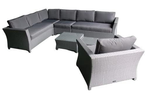 Ragnarök Möbeldesign PolyRattan   DEUTSCHE Marke   EIGNENE Produktion   8 Jahre GARANTIE auf UV Besträndigkeit   Lounge Garten Möbel Glas Polster Grau Gartenmöbel Aluminium Rostfrei Sofa : Garten