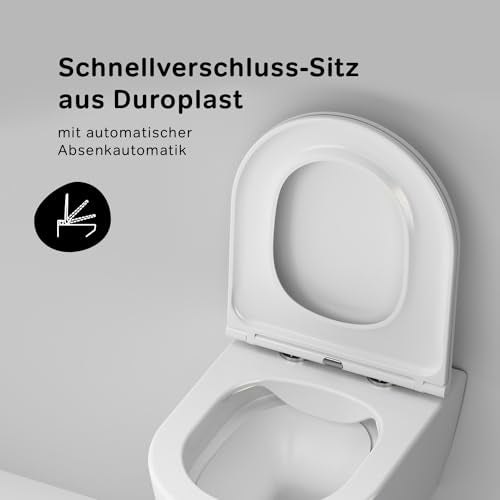 AM.PM Func   Spülrandlos Hänge WC, Tiefspül Toilette FlashClean, Wand WC mit Toilettendeckel mit Absenkautomatik, Hänge Toilette aus Keramik, Weiß, 49 cm lang : Baumarkt