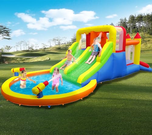 Ballsea Kinder Aufblasbare Hüpfburg mit Gebläse, Trocken /Wasserrutsche, Großes Spielzentrum für Spaß &amp; Bewegung, Hält bis zu 6 Kinder/200KG 6.28L x 2.93W x 1.95H m: Spielzeug