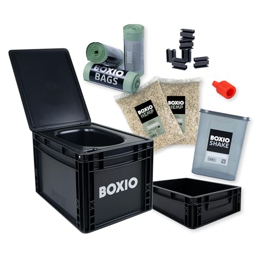 BOXIO   Toilet Max : Campingtoilette Komplettset, Mobile Trockentrenntoilette ohne Chemie für Camping, Van, Outdoor, Dachzelt: Toilette auf Eurobox Basis ohne Strom für unterwegs, schwarz, 40x30x28 : Sport &amp; Freizeit
