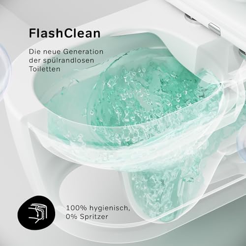 AM.PM Func   Spülrandlos Hänge WC, Tiefspül Toilette FlashClean, Wand WC mit Toilettendeckel mit Absenkautomatik, Hänge Toilette aus Keramik, Weiß, 49 cm lang : Baumarkt