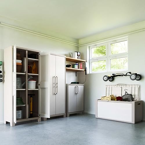 Keter Gulliver Kunststoffschrank hoch, beige, 80 x 44 x 182 cm, inkl. Einlegeböden, für drinnen und draußen geeignet, UV  und wasserbeständig (IPX3) : Garten
