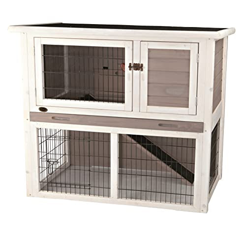 TRIXIE verriegelbares und wetterfestes Kleintierhaus "natura Meerschweinchenstall mit Freilaufgehege, 104 × 97 × 52 cm, grau/weiß"  62305 : Haustier