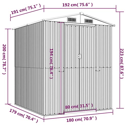 Willood Geräteschuppen mit Schiebetür Gerätehaus Gartenhaus Lagerschuppen Gartenschuppen Schuppen Anthrazit 192x191x223 cm Verzinkter Stahl : Garten
