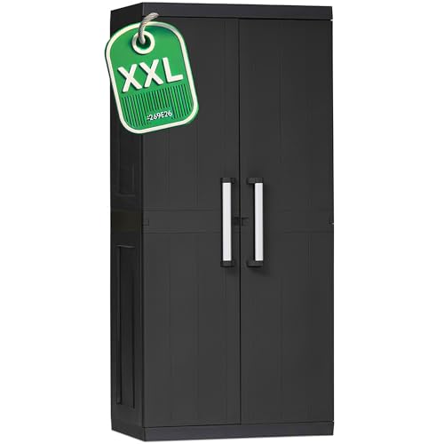 Ondis24 Kunststoffschrank Hero Haushaltschrank Mehrzweckschrank XXL, 88 x 54 x 190 (H) cm, schnell aufgebaut, robuster Kunststoff (Hochschrank) : Garten