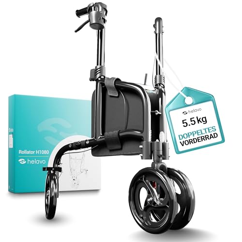 Helavo Rollator 3 Räder nur 5.5 kg   Indoor Rollator schmal für Wohnung, Rollator leicht klappbar, Aluminium Wohnungsrollator mit doppelten Vorderrädern : Drogerie &amp; Körperpflege