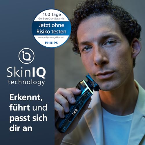 Philips Shaver S9000 S9976/63, Elektrischer Nass- & Trockenrasierer, SkinIQ, Barttrimmer, Reinigungsstation & Reiseetui, Schwarz