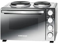 ROMMELSBACHER KLEINKÜCHE KM 3300 2 Gussheizplatten, 30 Liter Backraum, Oberhitze, Unterhitze, Umluft, Drehspieß, 3 Einschubebenen, Doppelverglasung, Spiegelglas Front, 3250 Watt, silber/schwarz